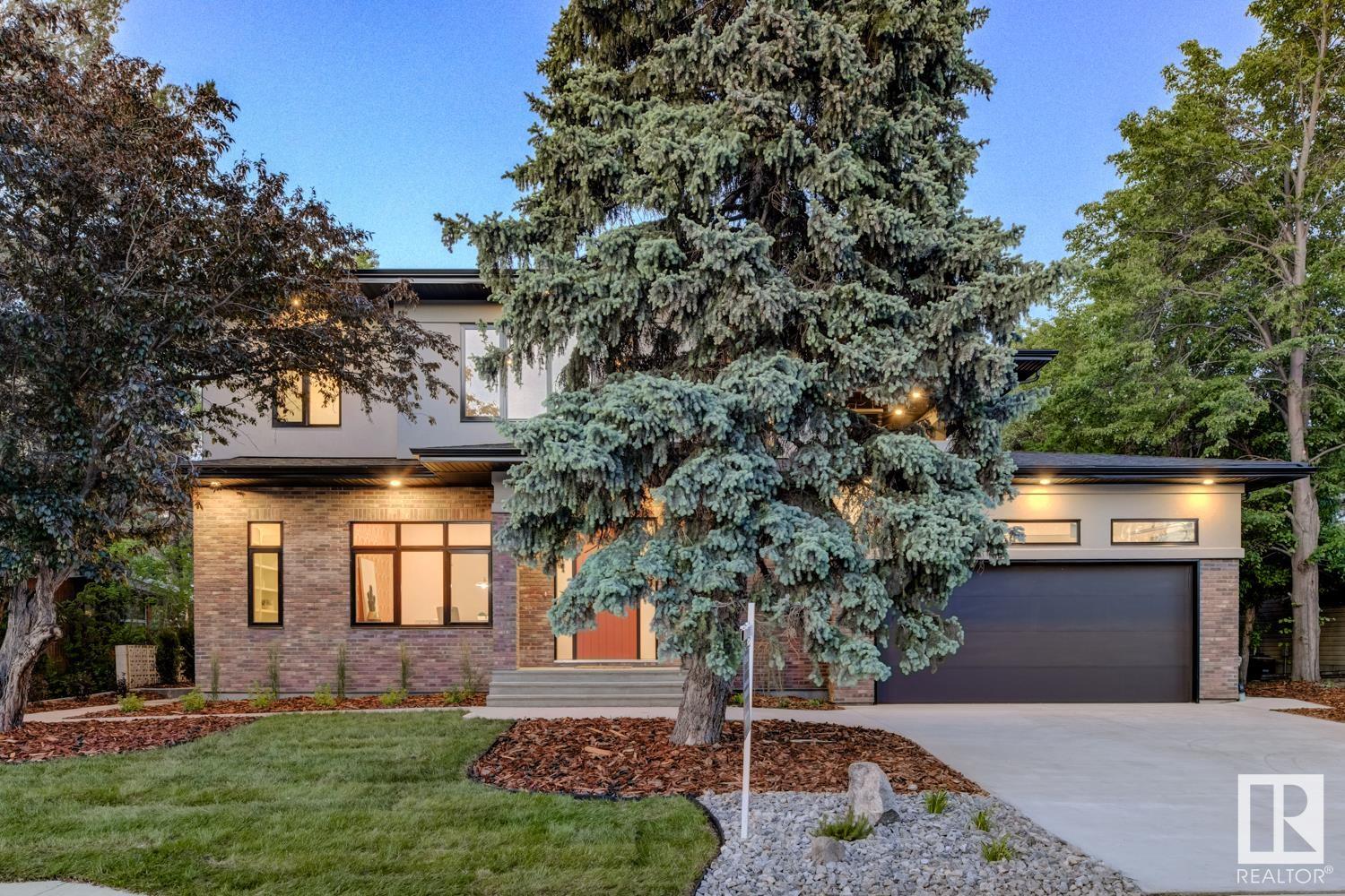 Prestigious GRANDVIEW, NEW infill, 5800 sqft living space contemporary custom-built residence. Charm&PRIME LOCATION this NEW home presents a RARE OPPORTUNITY, steps from UofA. Impressive 5BDRMS & 6BATH, open floor, chef?s kitchen, Dekton countertop, high-end appliances, butler?s pantry. Main floor exquisite white oak engineered hardwood, cozy fireplace, stylish bathroom, office/den, large storage room (convenient for all your sports equipment), wood sliding doors leading to covered&heated deck. Upstairs luxury primary suite, 2 additional bedrooms, each w/ own ensuite & infloor heating, laundry room, bonus area w/ doors to covered&heated balcony designed to accommodate hot tub if you wish. Basement: cold room, 2 large bdrms, 2 full baths, large recreation room & in-floor heating for comfort year-round. 2 furnaces w/ 4 zones, AC, central vacuum, humidifier, the list goes on. Oversized infloor heated garage. Step outside to peaceful, park-like setting backyard landscaped lot w/mature trees overlooking ravine