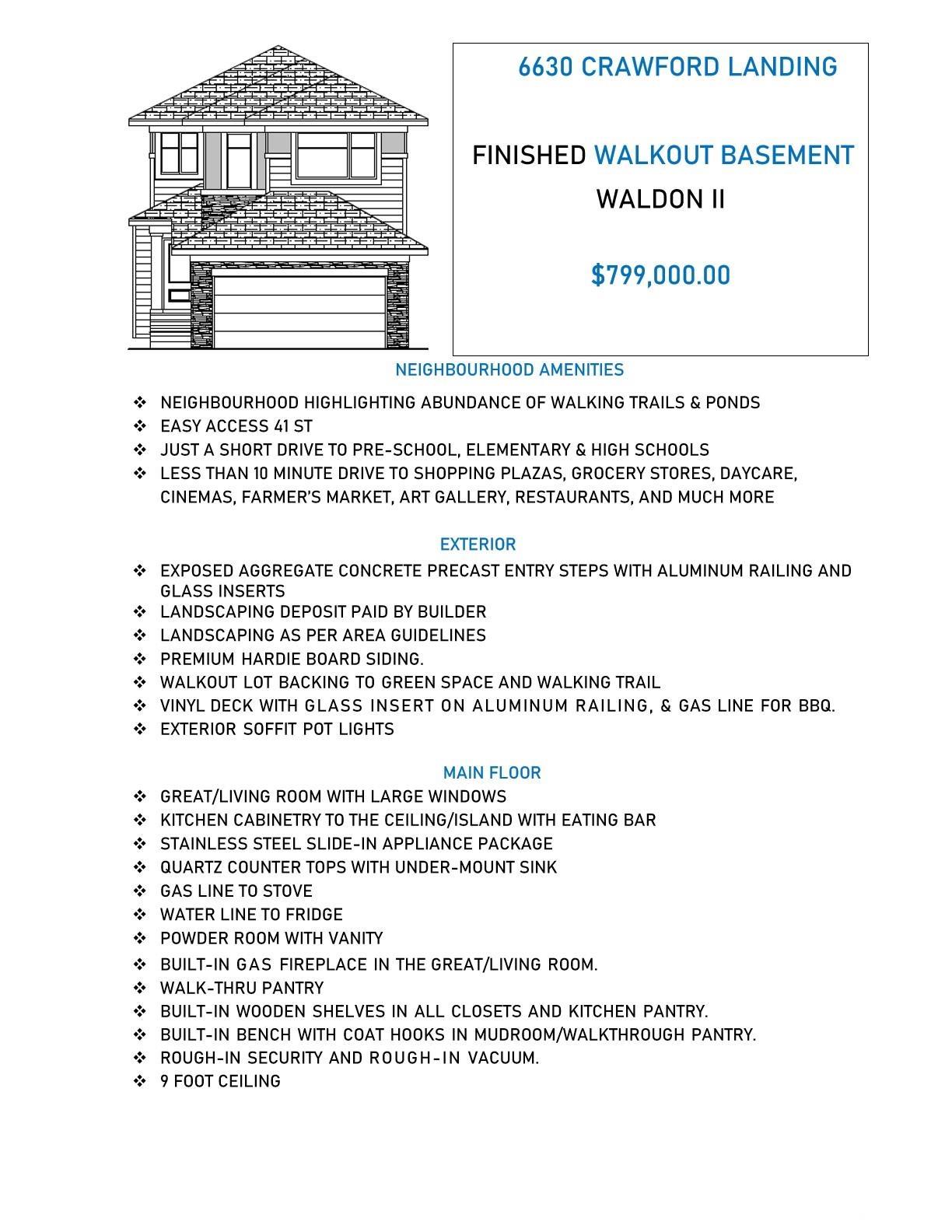      6630 CRAWFORD LANDING LD SW , Edmonton,  ,T6W 4L5 ;  Listing Number: MLS E4420065