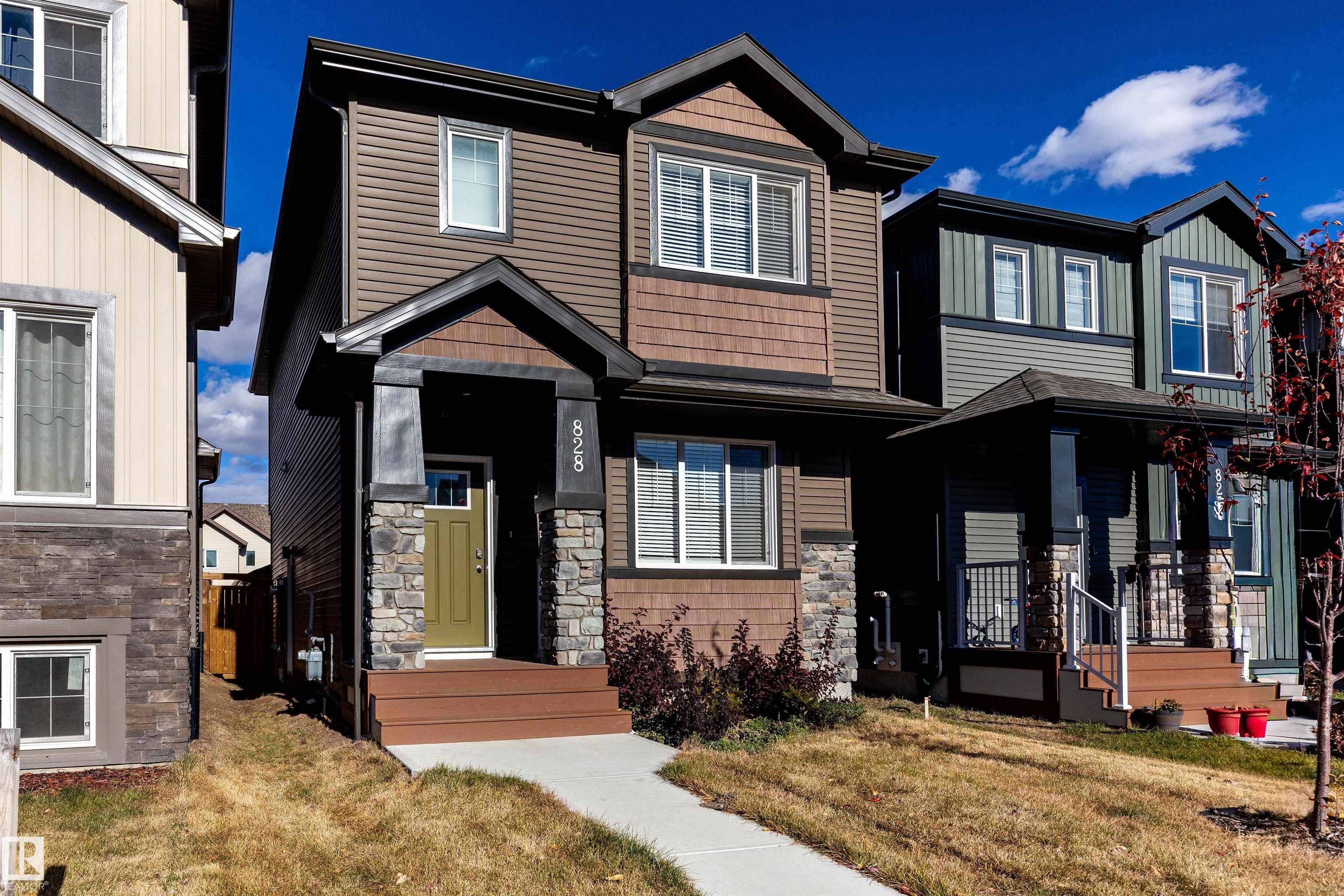 Best of both worlds! This is a very new home but no need to go through landscaping, fence or garage construction. It's ALL done! Hawks Ridge is a beautiful community with quick access to Yellowhead Tr or Ray Gibbons. This home was built by Lincolnberg homes. Neutral colors throughout the main floor with easy to clean luxury vinyl plank, Quartz countertops in the kitchen, stylish stainless steel appliances. Open concept between living room, dining room, and kitchen make it easy to entertain. The main floor has 9ft ceilings making it feel that much more open and impressive. Upstairs you have 2 spare bedrooms with a 4 piece bath and laundry room. The substantial sized Primary bedroom can accommodate king sized furniture, has ample walk-in closet and 4 piece ensuite! There is also a composite deck and double detached garage to complete the exterior. There is a side entrance to the basement along with rough-in plumbing in the basement making it easy to develop with suite or extra space! View today!