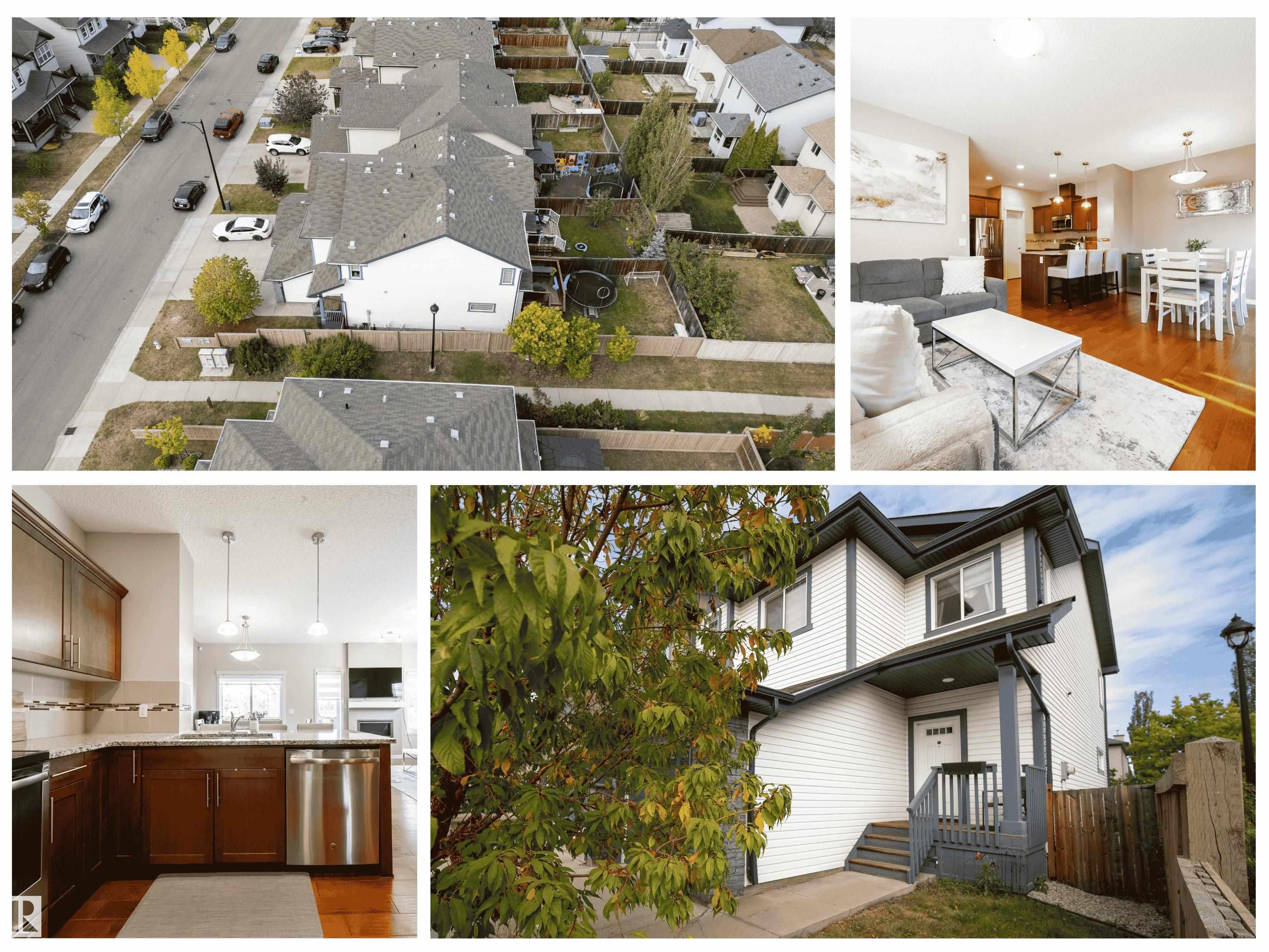 Welcome to this beautiful half duplex, the perfect choice for first-time buyers or anyone looking for a solid investment. Offering 4 bedrooms and a fully finished basement, this home has room for everyone. The main floor features an open-concept layout with a U-shaped kitchen, complete with granite countertops, stainless steel appliances, and a spacious pantry, as well as space for your dining table and a bright living area overlooking the backyard. Upstairs, you’ll find a king-sized primary suite with a 4-piece ensuite and walk-in closet, a built-in office or homework nook, two additional large bedrooms, a full bathroom, and convenient laundry. The finished basement features a spacious recreation room, a fourth bedroom, and an additional full bathroom. Outside, enjoy a large deck and a huge backyard with direct access to walking paths that connect to Edmonton’s nature system and ponds. All this is just minutes from the Henday, 127 Street, and every amenity. The perfect investment or your next home!