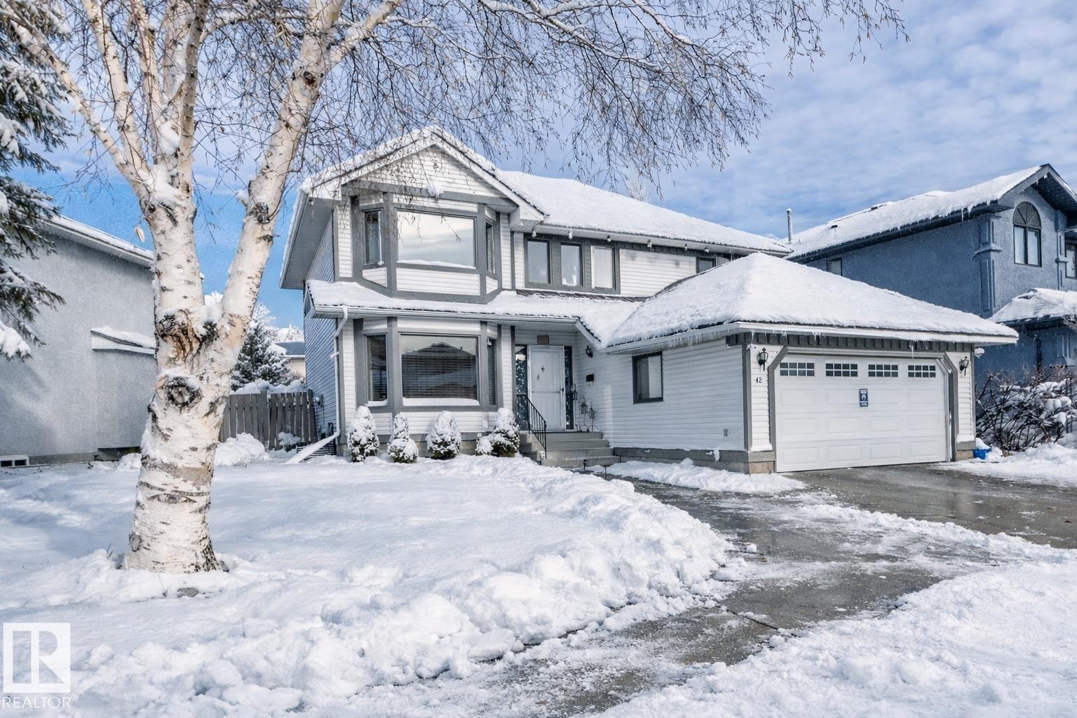 Looking for space to grow without giving up peace & privacy? Welcome to Elsinore, where big lots, quiet streets & family living come together. This 5 bed, 4-bath beauty offers over 2,200 sqft above grade + a finished basement, giving everyone room to breathe, play, work & relax. The foyer opens to a welcoming living & dining area for holidays & family dinners. The kitchen offers quartz counters, s/s appliances, a large island & a breakfast nook that overlooks your backyard, perfect for keeping an eye on little ones or enjoying morning coffee. The cozy family room w/wood burning fireplace invites winter snuggles. Upstairs you?ll find 3 generous beds, including a primary suite w/bay window, W/I closet & spa ensuite w/soaker tub, stand alone shower & dual sinks. The basement adds 2 more beds, full bath & huge rec room-ideal for teens, guests or movie nights.Outside, enjoy a fenced yard & patio offering tons of room for kids, pets & backyard BBQs. Close to parks, schools, shopping, CFB Edmonton & the Henday.