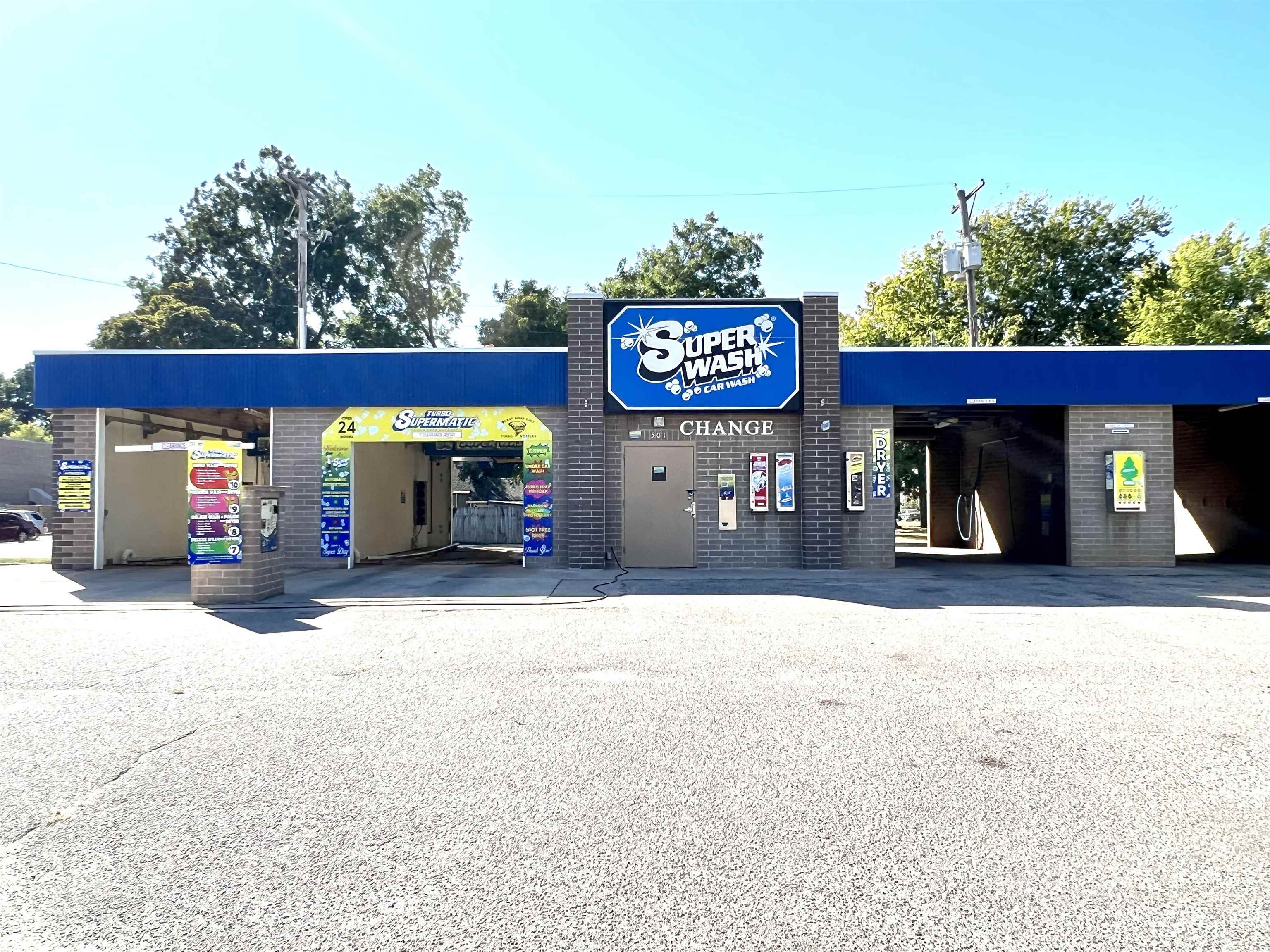 Looking for a business opportunity? Check out the options for  this listing.  Located in the heart of Arkansas City on Summit.  This is prime Real Estate!!! Established car wash for sale.  Property features 2 Touchless Automatic and 2 manual self-serve wash bays.  Three vacuum and 1 shampoo station.  The car wash will not include the Super Wash or Supermatic trademarked name. All Super Wash signs must be removed at the time of sale. The car wash equipment will be included if buyers are going to continue to operate as a car wash for the total price of $1.00. If buyers are changing business from a car wash sellers would like to keep some of the equipment. Call listing agent for more information and to set up a showing time.