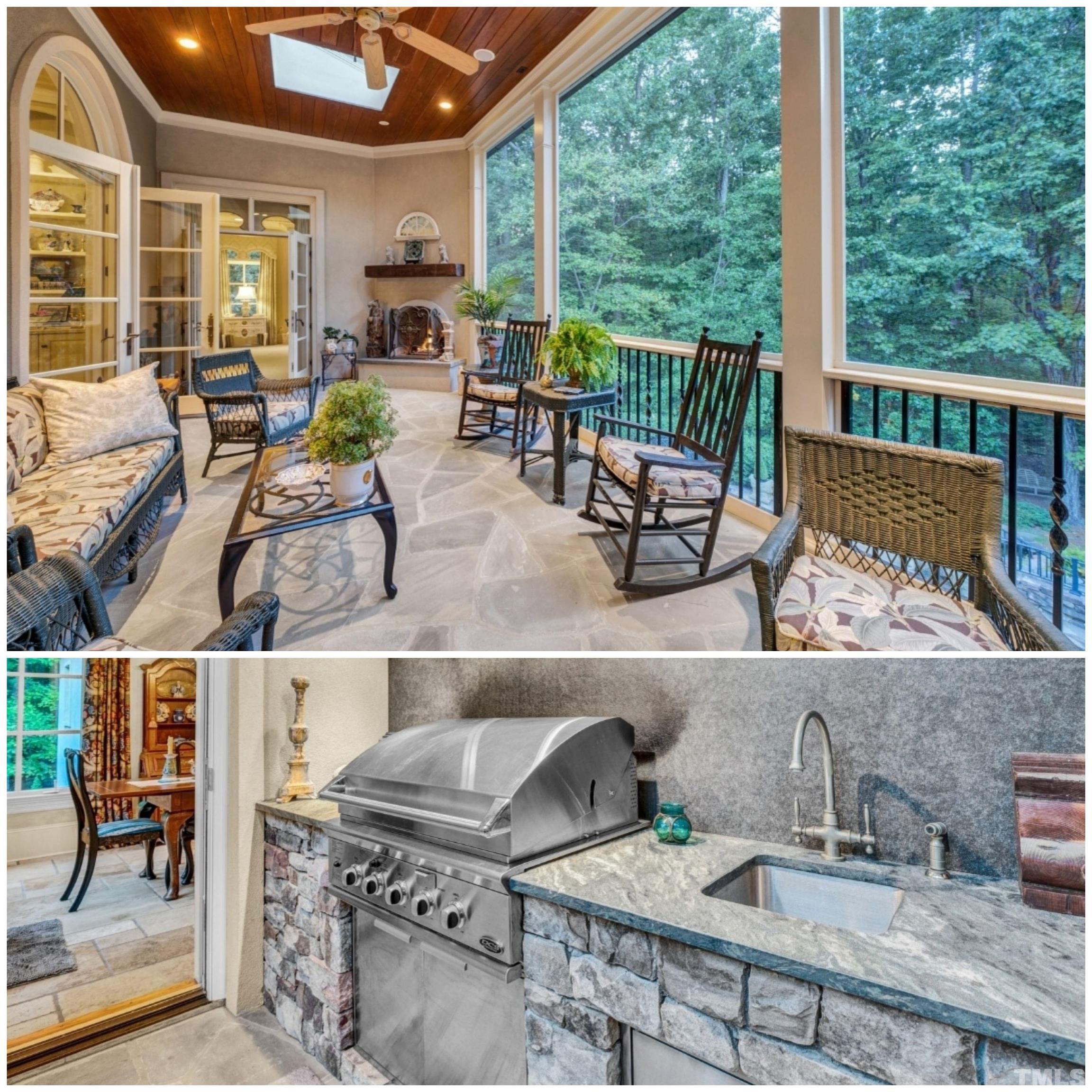 Relax on the screened porch w/stone profile fireplace, and outdoor grill.  Screened porch has double doors leading from family, master suite and breakfast room.  Skylights for extra lighting and breathtaking views of backyard.