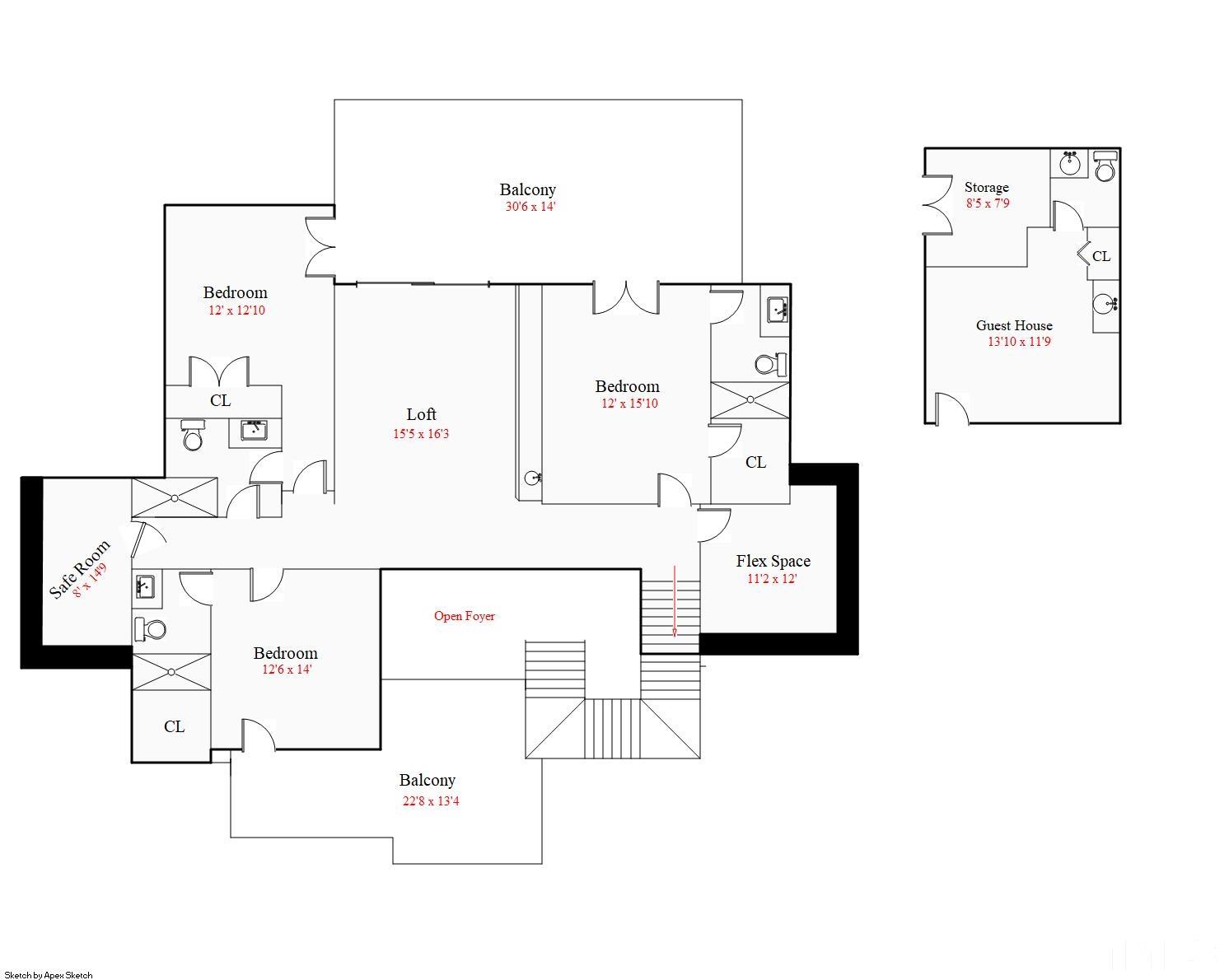Second Floor Plan & Detached Guest/Office and Storage Space Plan