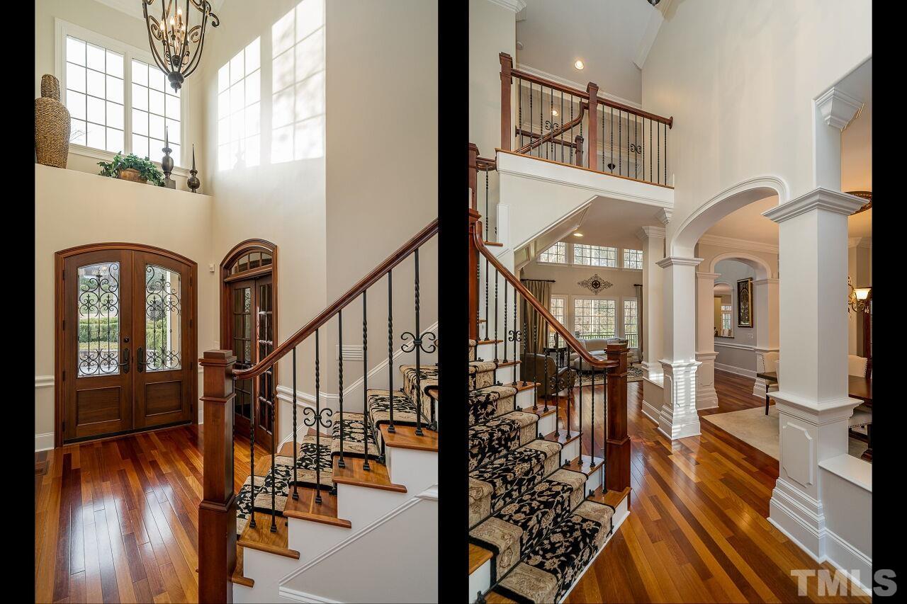 The elegant, two-story foyer sets the tone for the remainder of the home.  Brazilian cherry hardwood floors and extensive moulding work flows throughout this first floor of this home.