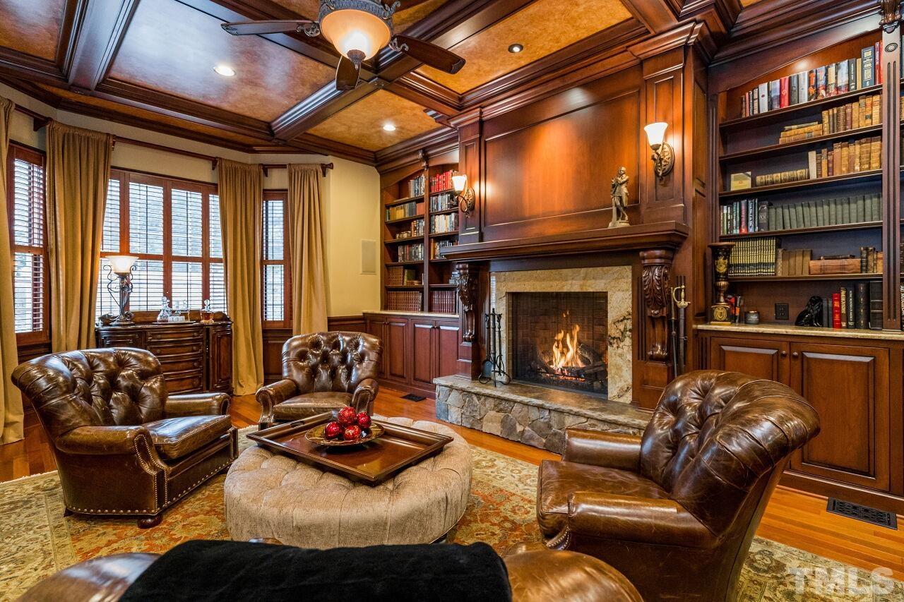 The coffered ceiling and custom mill work add abundant charm and elegance.