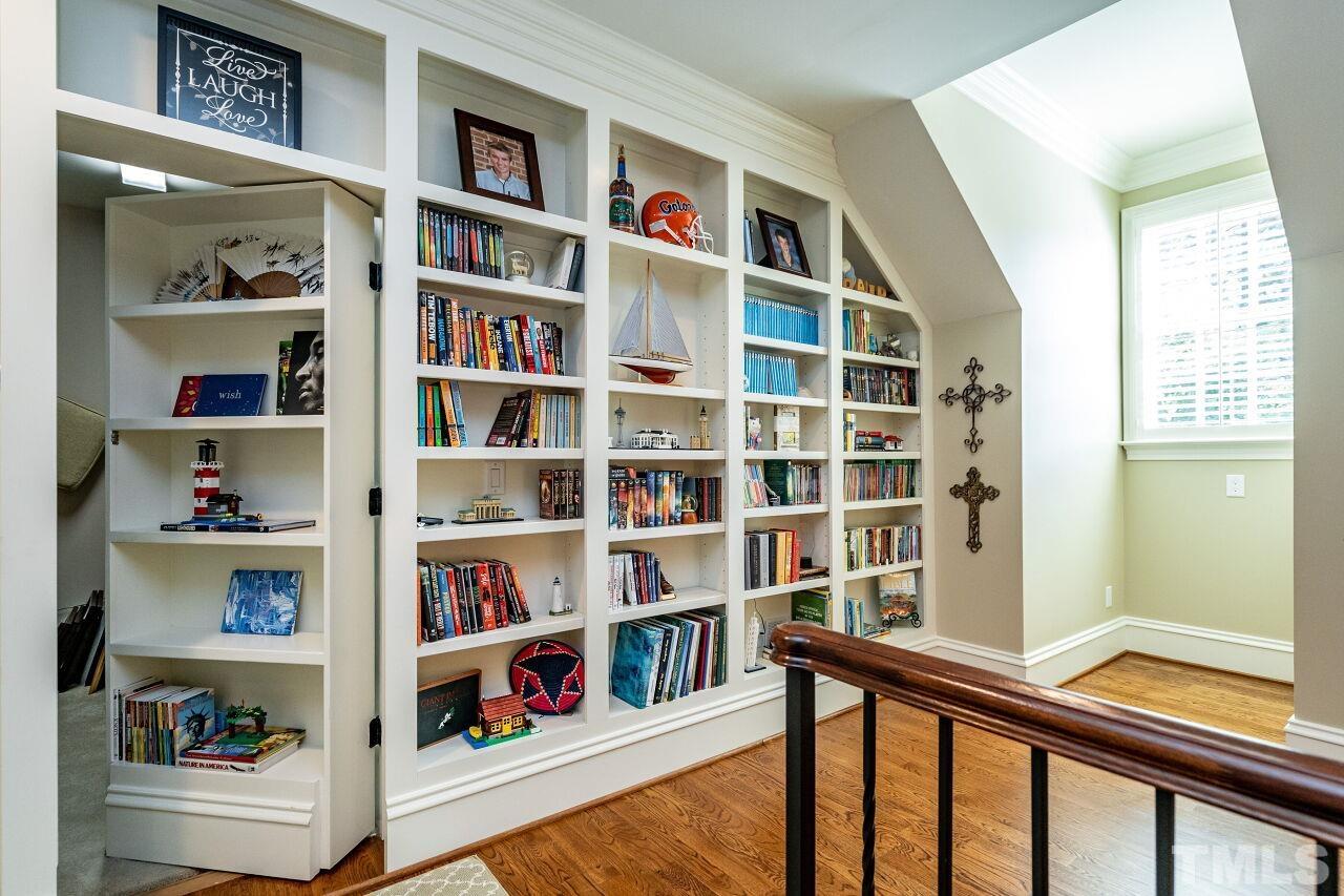 Hidden room behind movable bookcase