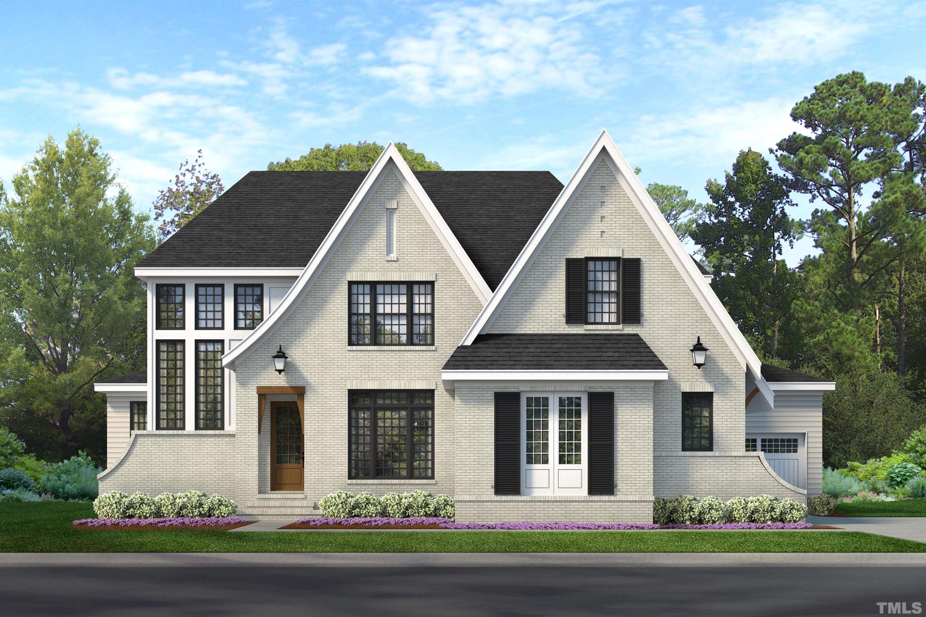 Artist rendering of front exterior. Painted brick and fiber cement siding, custom wing walls and gorgeous windows adorn this custom design!