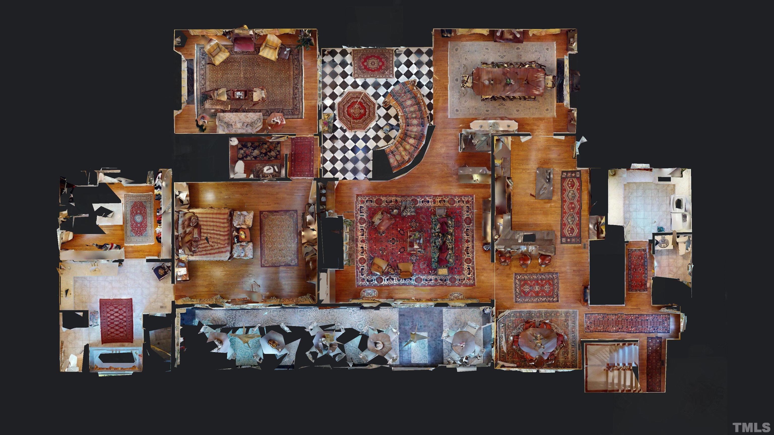 Dollhouse floorplan of first level