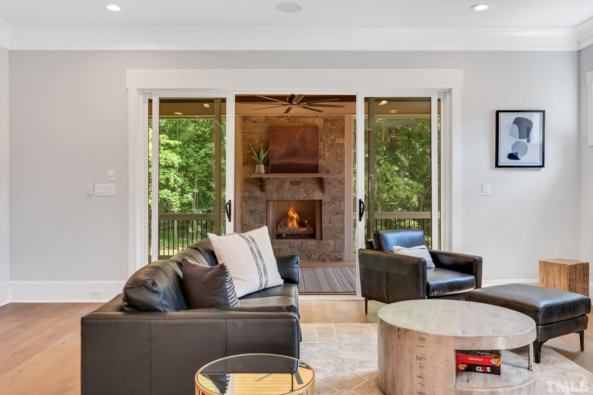 Family Room With View To Outdoor Fireplace