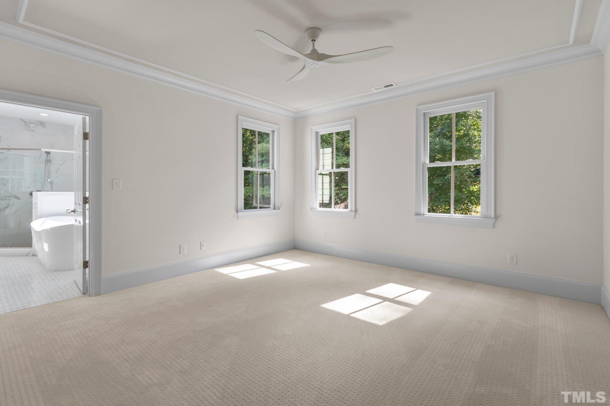 You'll love this Master Bedroom with crown molding, ceiling fan and great natural light.